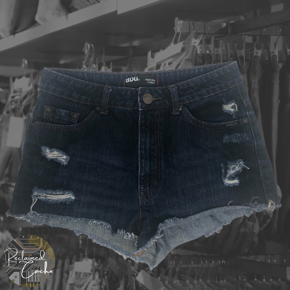 BDG High Rise Cheeky Distressed Shorts - Size 28